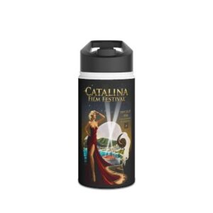 catalina film festival stainless steel water bottle official 2026 cff poster design by emese simon